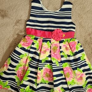Navy and white dress with hot pink and lime flower